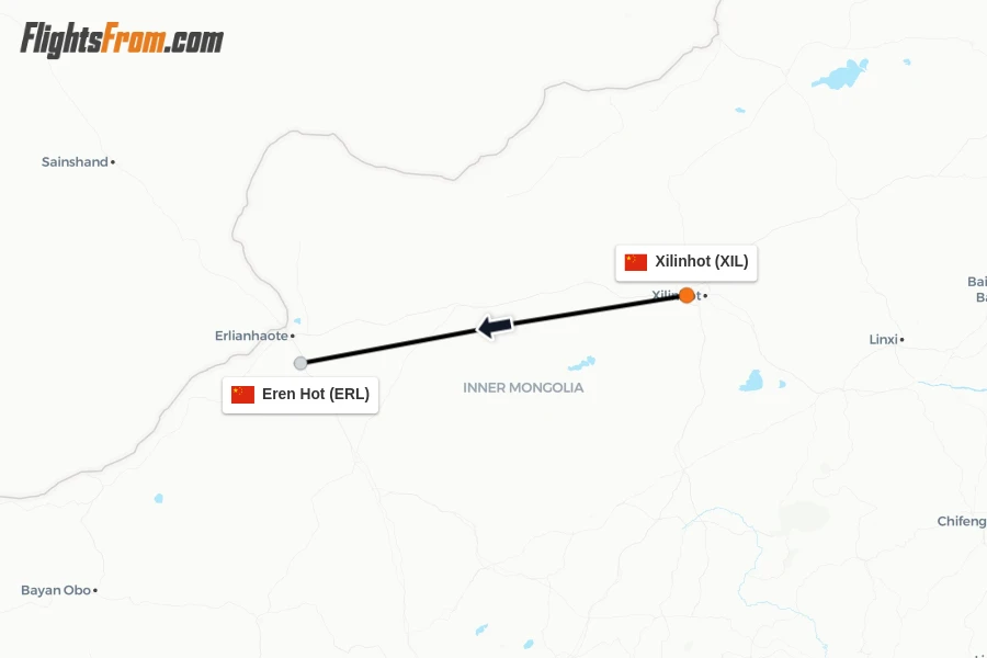 Flights from Xilinhot to Eren Hot route map