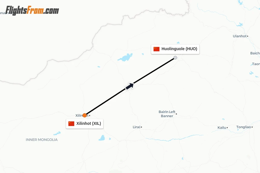 Flights from Xilinhot to Huolinguole route map