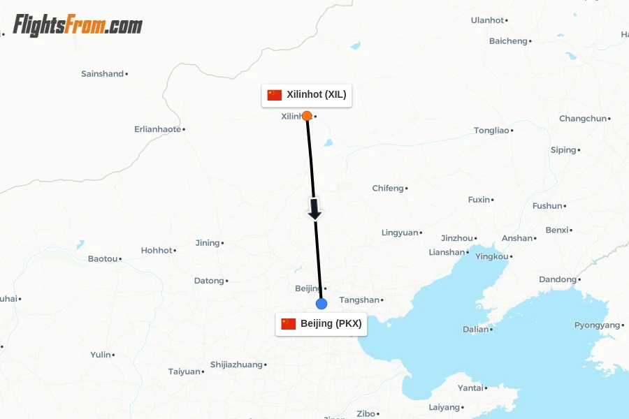Flights from Xilinhot to Beijing route map