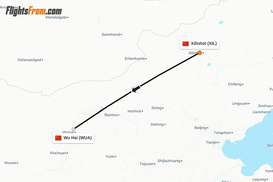 Flights from Xilinhot to Wu Hai route map