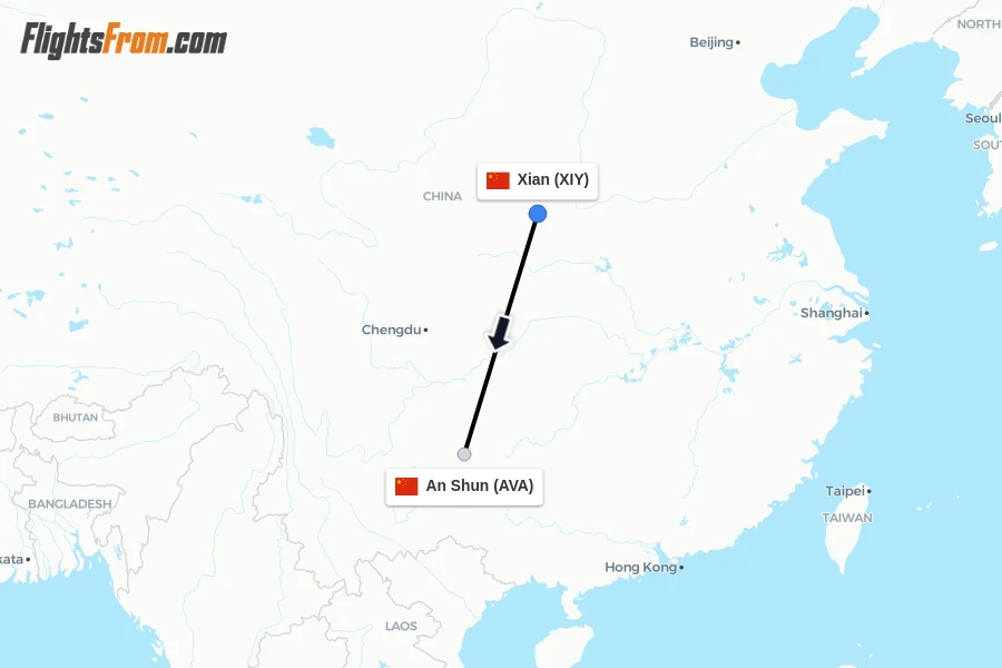 Flights from Xian to An Shun route map