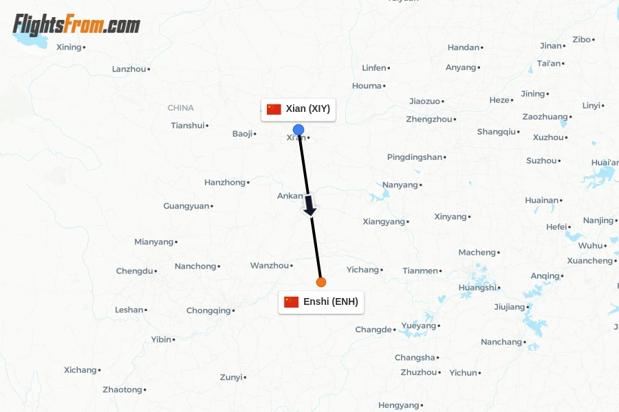 Flights from Xian to Enshi route map
