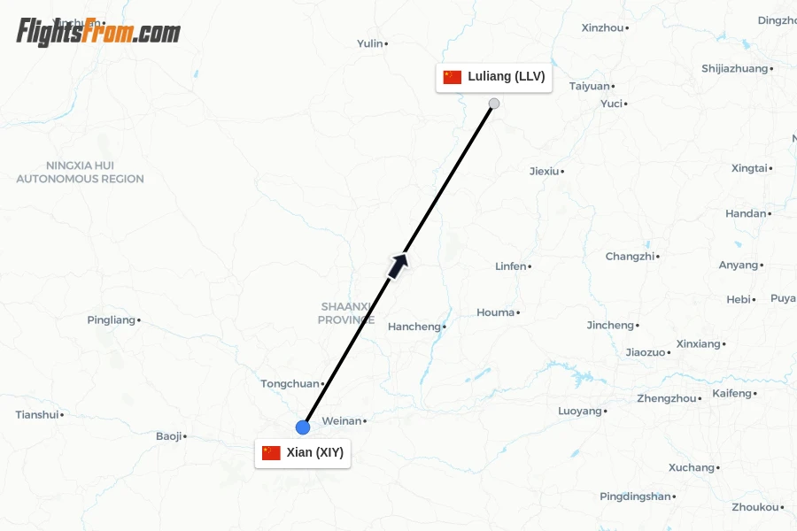 Flights from Xian to Luliang route map