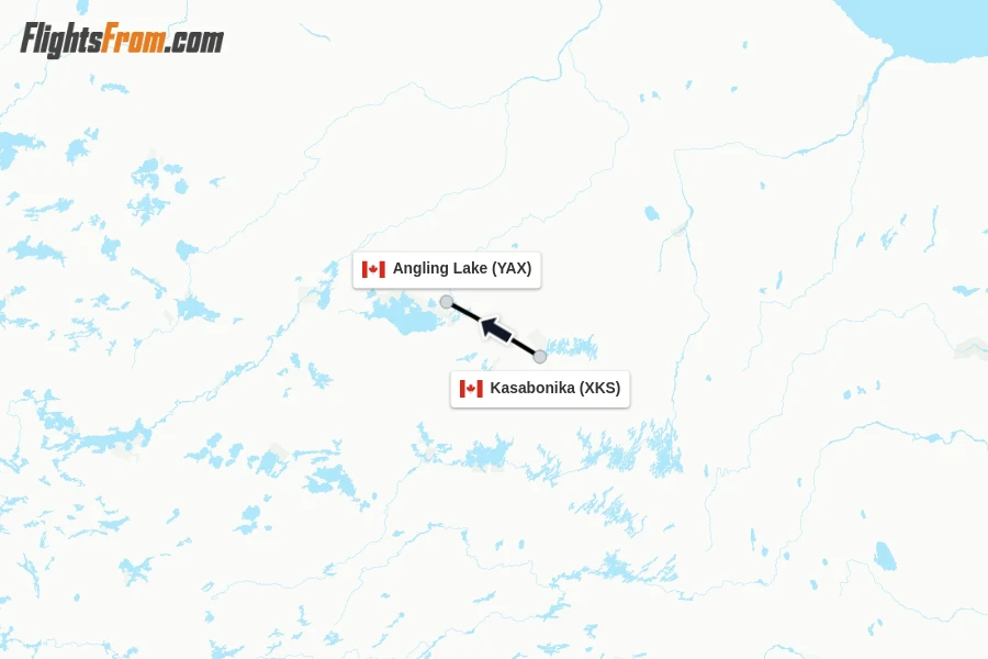 Flights from Kasabonika to Angling Lake route map