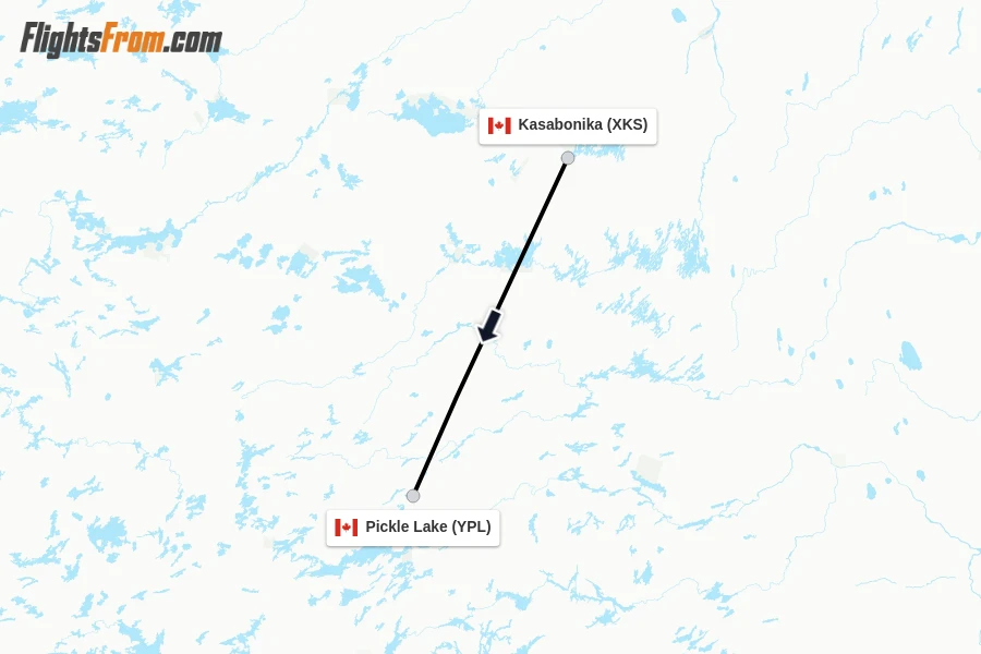 Flights from Kasabonika to Pickle Lake route map