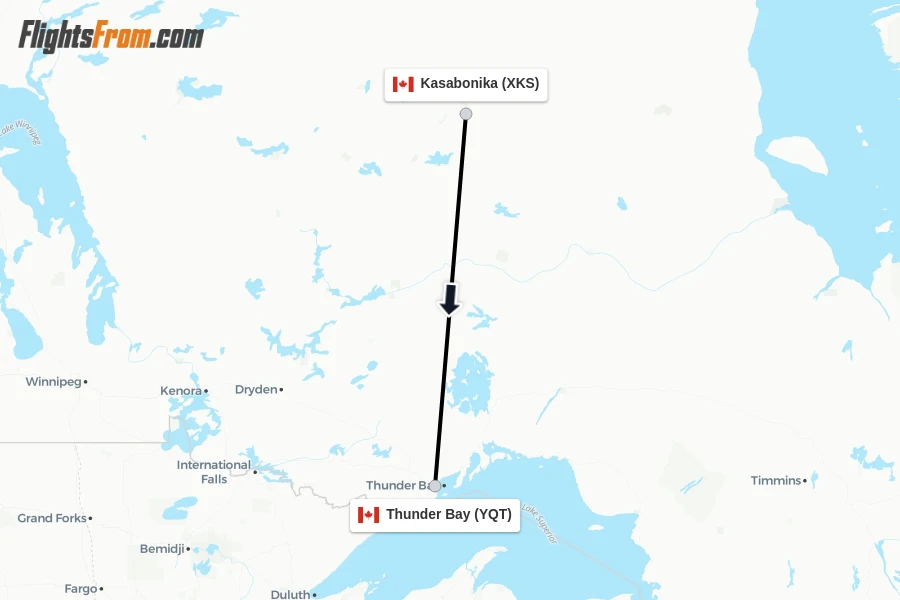 Flights from Kasabonika to Thunder Bay route map