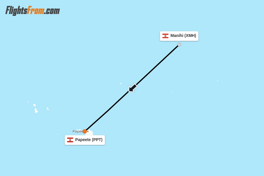 Flights from Manihi to Papeete route map