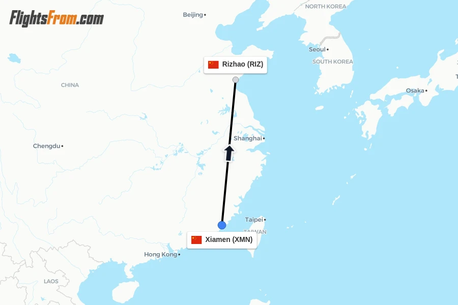 Flights from Xiamen to Rizhao route map