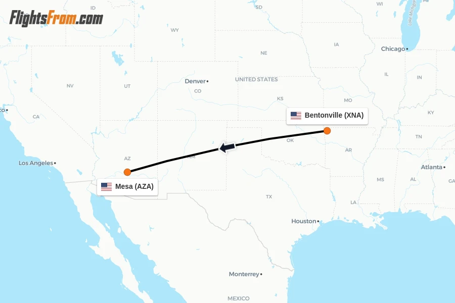 Flights from Bentonville to Mesa route map