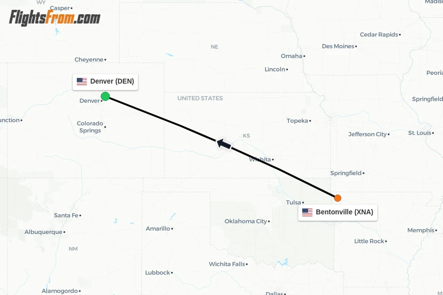 Flights from Bentonville to Denver route map
