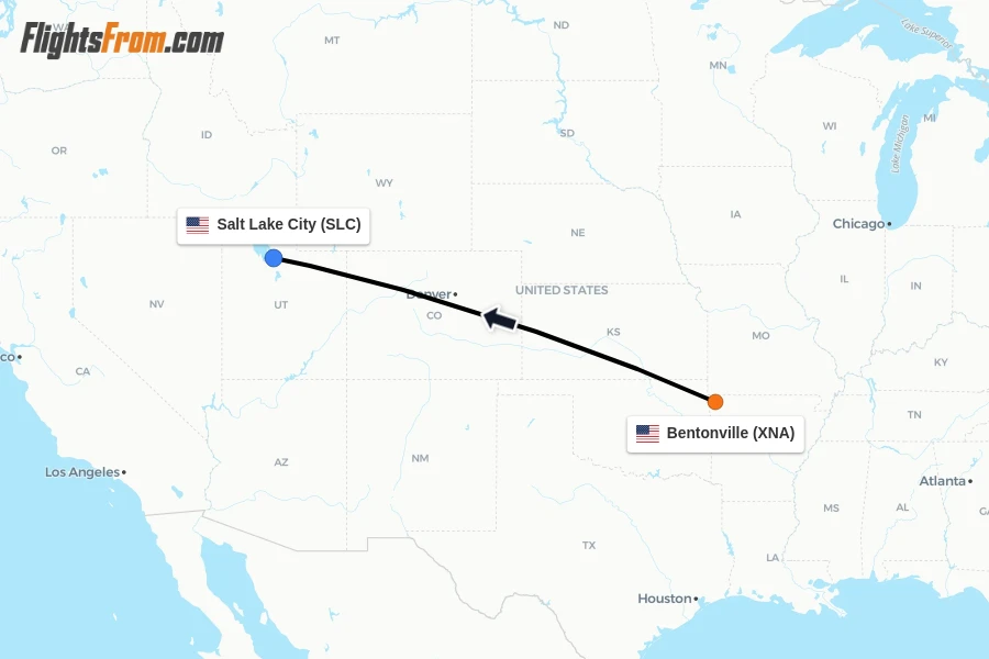 Flights from Bentonville to Salt Lake City route map