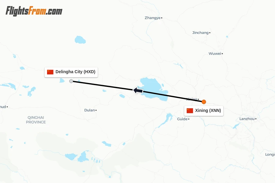 Flights from Xining to Delingha City route map