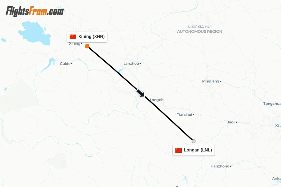 Flights from Xining to Longan route map
