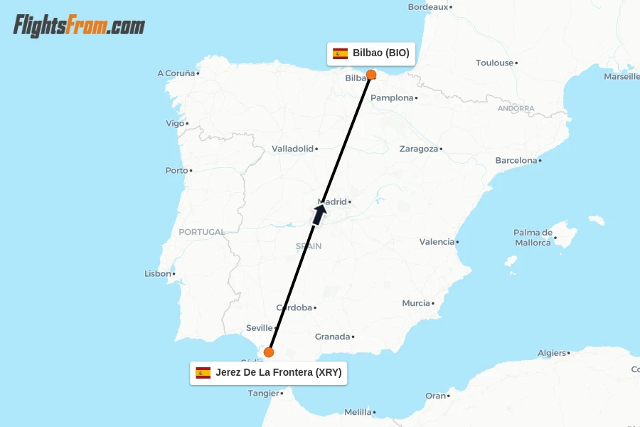 Flights from Jerez De La Frontera to Bilbao route map