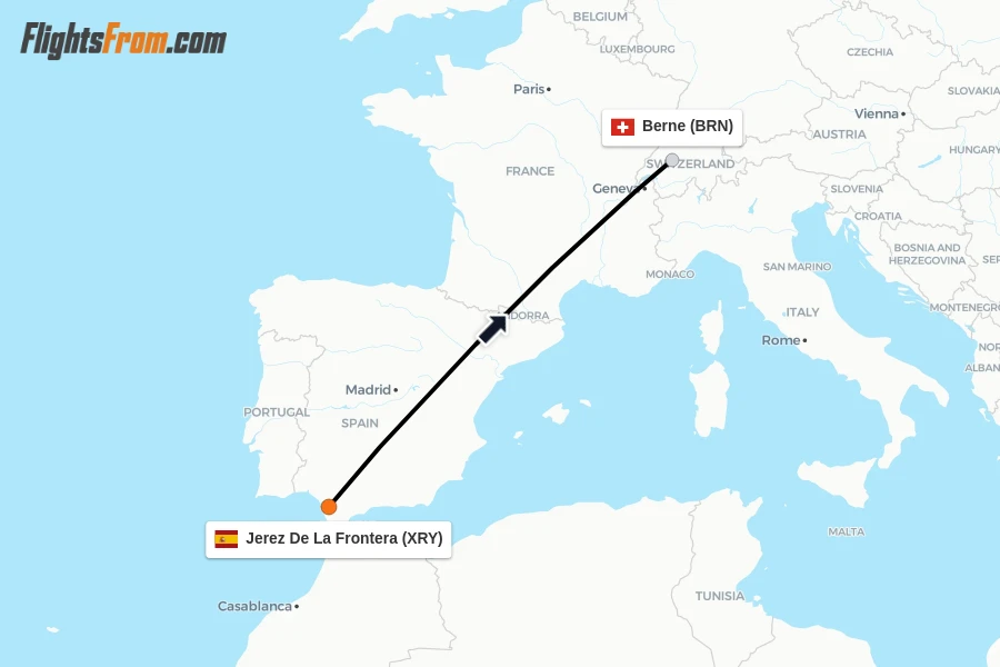 Flights from Jerez De La Frontera to Berne route map