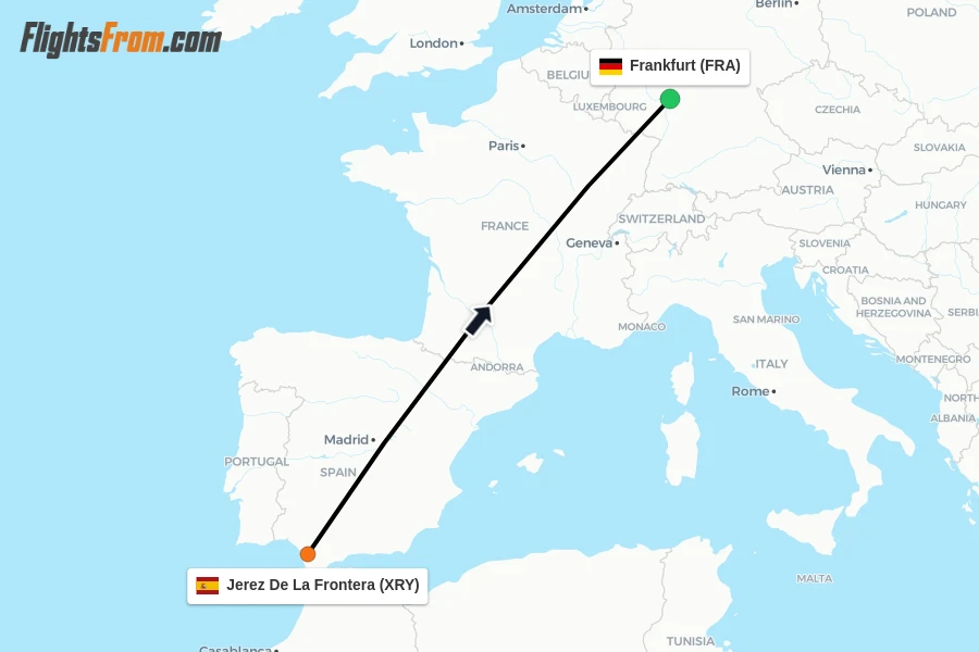 Flights from Jerez De La Frontera to Frankfurt route map