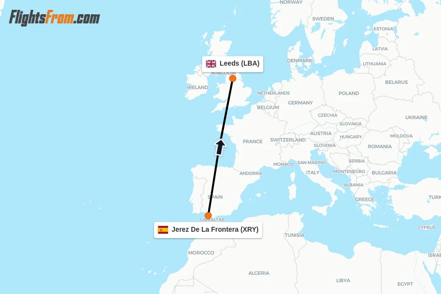 Flights from Jerez De La Frontera to Leeds route map