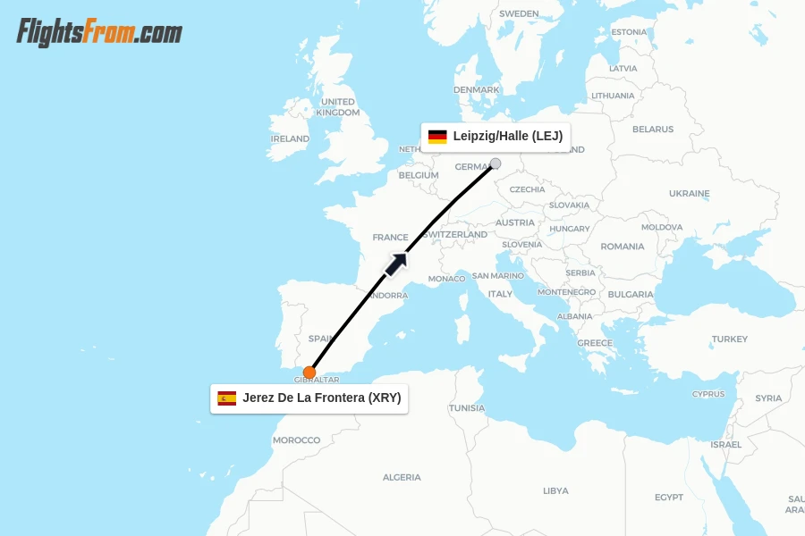Flights from Jerez De La Frontera to Leipzig/Halle route map