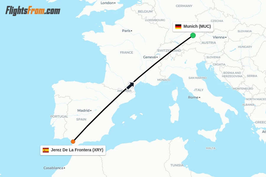 Flights from Jerez De La Frontera to Munich route map