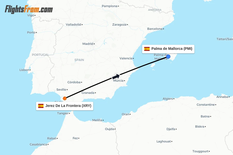 Flights from Jerez De La Frontera to Palma de Mallorca route map