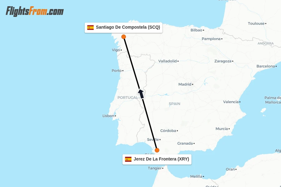 Flights from Jerez De La Frontera to Santiago De Compostela route map