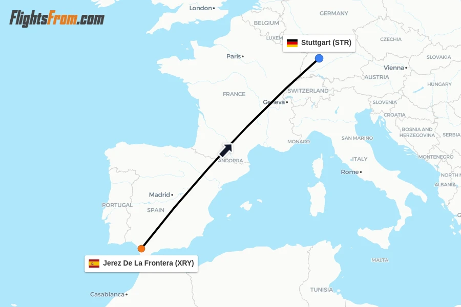 Flights from Jerez De La Frontera to Stuttgart route map