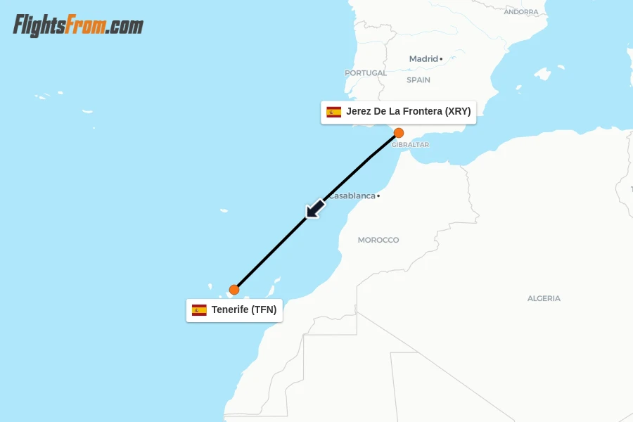 Flights from Jerez De La Frontera to Tenerife route map