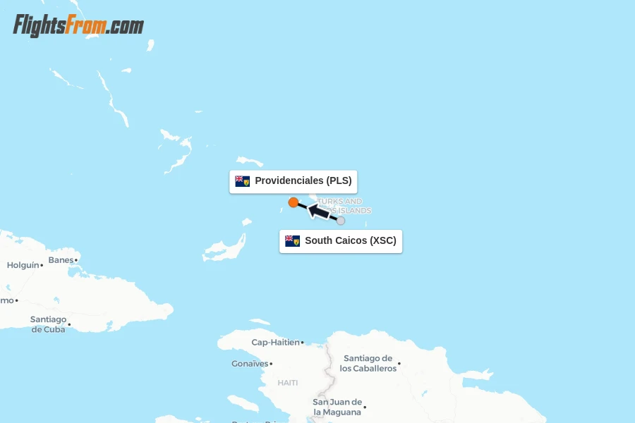 Flights from South Caicos to Providenciales route map