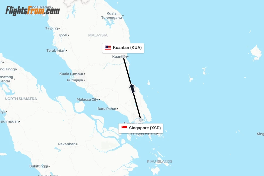 Flights from Singapore to Kuantan route map