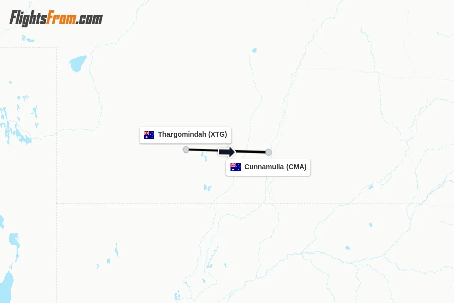 Flights from Thargomindah to Cunnamulla route map