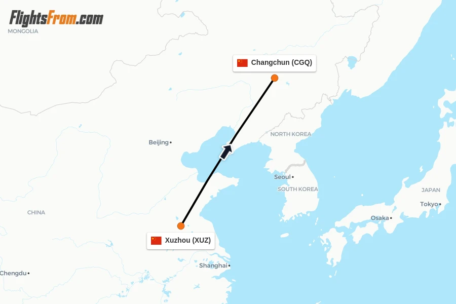 Flights from Xuzhou to Changchun route map