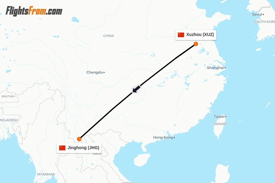 Flights from Xuzhou to Jinghong route map