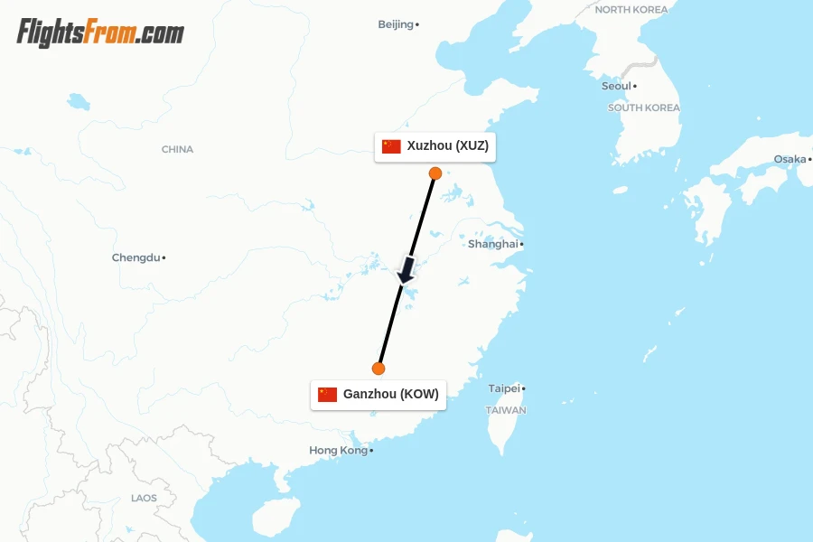 Flights from Xuzhou to Ganzhou route map