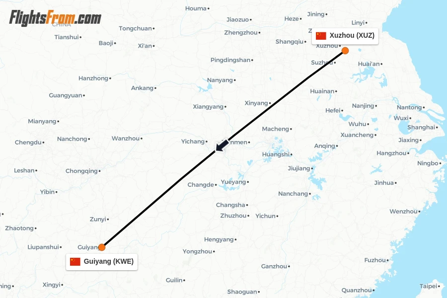 Flights from Xuzhou to Guiyang route map