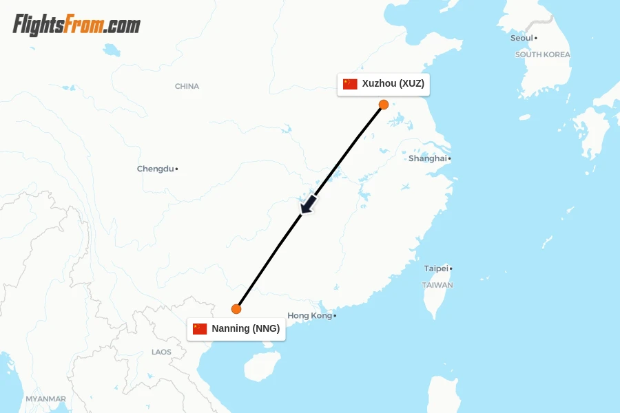 Flights from Xuzhou to Nanning route map