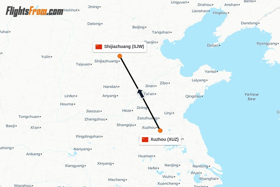 Flights from Xuzhou to Shijiazhuang route map