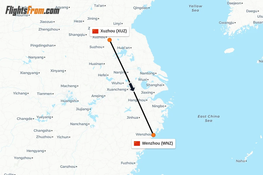 Flights from Xuzhou to Wenzhou route map