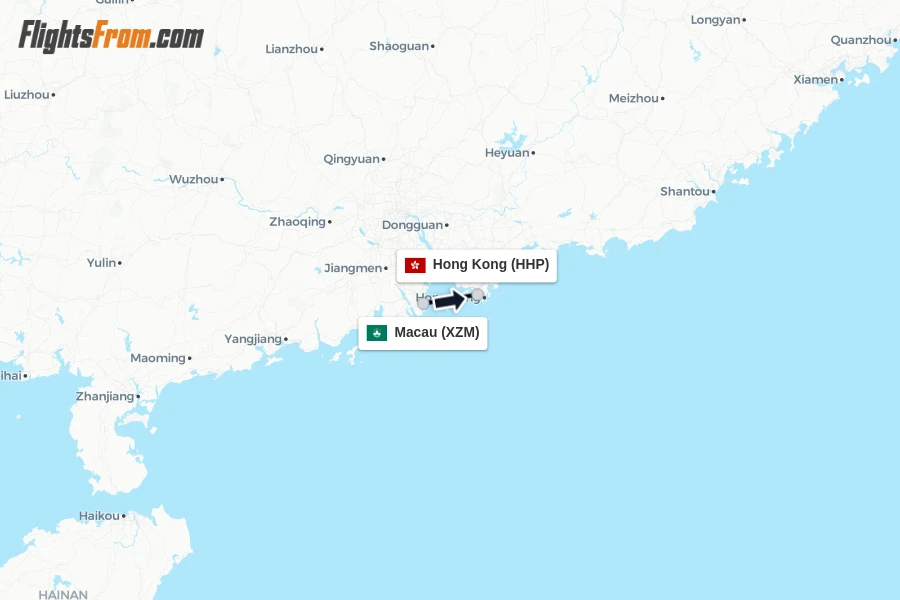 Flights from Macau to Hong Kong route map