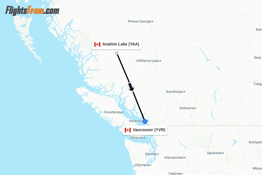 Flights from Anahim Lake to Vancouver route map