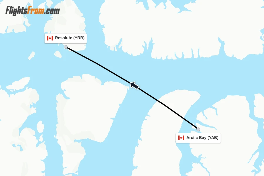 Flights from Arctic Bay to Resolute route map