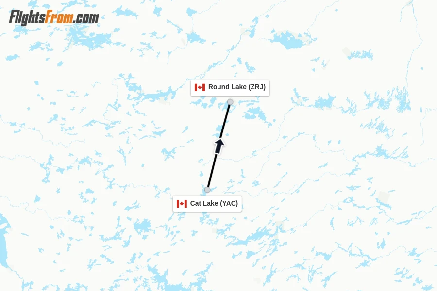 Flights from Cat Lake to Round Lake route map