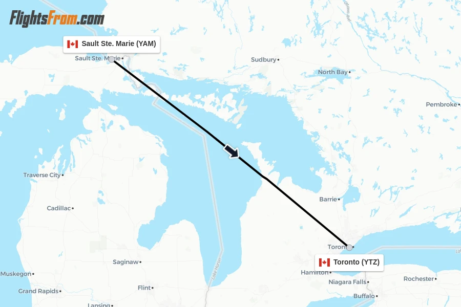 Flights from Sault Ste. Marie to Toronto route map