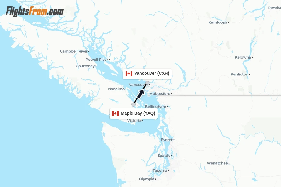Flights from Maple Bay to Vancouver route map