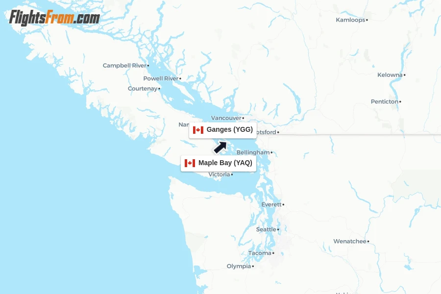 Flights from Maple Bay to Ganges route map
