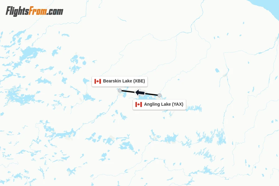 Flights from Angling Lake to Bearskin Lake route map