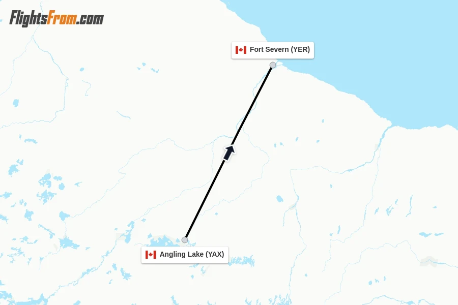 Flights from Angling Lake to Fort Severn route map