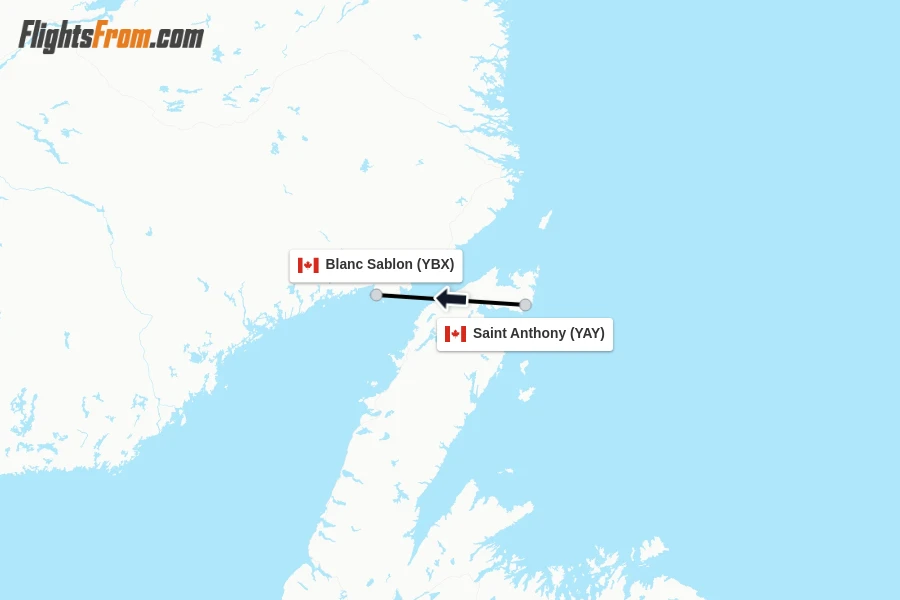 Flights from Saint Anthony to Blanc Sablon route map