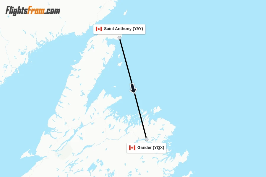 Flights from Saint Anthony to Gander route map