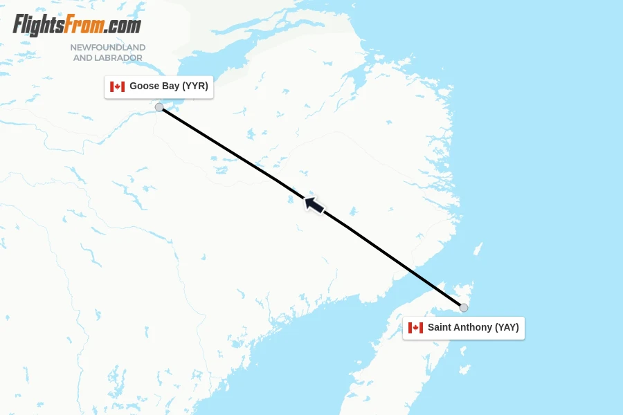 Flights from Saint Anthony to Goose Bay route map