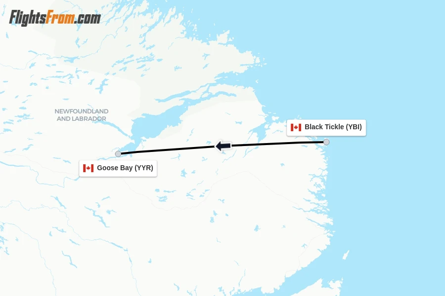 Flights from Black Tickle to Goose Bay route map